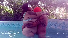 Creampie giants boobs summer pool with horny milf and monster cock