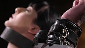 bound slave shocked with cattle prod in rough bdsm