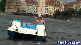 Eurobabe rides waterbike nude?