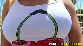 this busty amateur casually shows off her tits outdoors