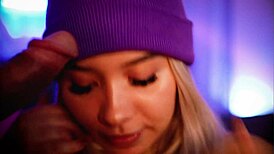 beautiful colombian blonde with angelic face sucks cock