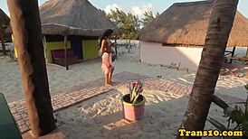 Glamorous latina transsexual passionately caresses her throbbing cock in the shower!