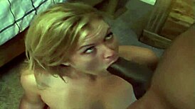 She lies on bed playing with toy as big black cock arrives intensely