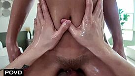 Kimmy Kimm Oils Up and Massages a Big Cock.