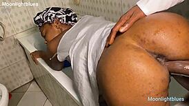 Horny housewife bangs BBC plumber in bathroom