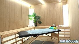 Hot BBW Remi Ferdinand gets her hairy pussy rubbed intensely by the masseur during sensual massage