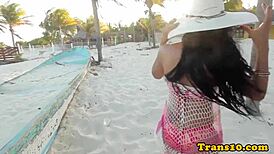 Glamorous latina transsexual passionately caresses her throbbing cock in the shower!