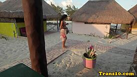 Glamorous latina transsexual passionately caresses her throbbing cock in the shower!