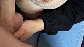 hot wife gets fucked doggystyle in tight jeans and takes cumshot on ass