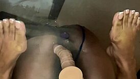 this ebony girl takes dildo deep in pussy, wow
