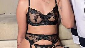 babe gives intense vertical lingerie blowjob with deepthroat and spanking