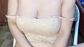 Glassed vietnamese girl masturbates