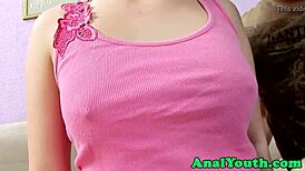 European teen's shaved pussy gets slammed hard in doggystyle anal.