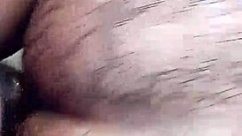 Pussylips holding dick inside with natural tits