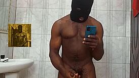 Amateur masturbates solo in the bathroom after intense sessions with sugar mummy.