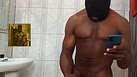 Amateur masturbates solo in the bathroom after intense sessions with sugar mummy.