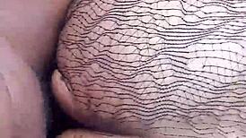 Pussylips holding dick inside with natural tits