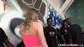 Interracial group performs hardcore sucking and banging