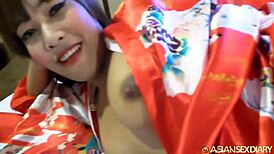 Busty Japanese geisha pleases with moist mouth and tight pussy in love hotel