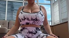 I'm Starting to Do Yoga, Displaying Big Natural Saggy Tits and Oval Hard Nipples