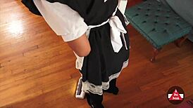 french maid vacuums with a tease