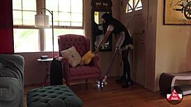 french maid vacuums with a tease