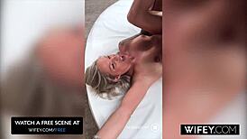 Blonde hotwife Candice grips husband's hand during monster BBC.