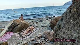 Flashing pussy in public beach guy helps me squirt risky misscreamy