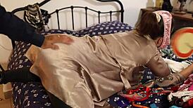 2390 01 - french amateur clothed sex satin lingerie leather pants rimming blowjob doggystyle pov