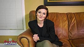 short haired brunette kylie sucks a cock and swallows the cumshot