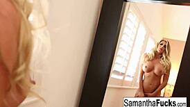 bombshell samantha performs sexy solo in lingerie