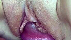 My tight pussy receives warm cumshot in close up