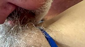 Missionary cunnilingus with ultra-closeups of my creampie