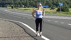 Big ass in leather leggings teases with homemade solo moves