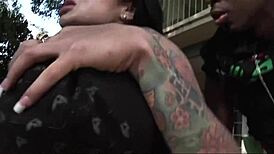 sexy girl gets fucked in outdoor threesome