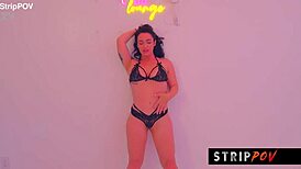 Strippov hot brunette performs the sexiest striptease and lapdance with a happy ending