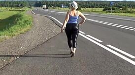 Big ass in leather leggings teases with homemade solo moves