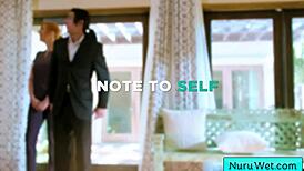 Sexy big tit blonde masseuse explains nuru massage to client