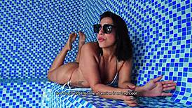 big ass colombian milf fucks young guy in public sauna until cum on face