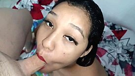 Shy Colombian pregnant woman performs oral skillfully