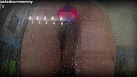 Spied on my chubby roommate using new dildo in shower. Almost dropped phone avoiding detection.