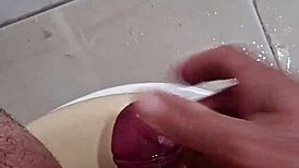 My bathroom is all sticky from intense solo masturbation!