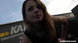 Lucky Guy Catches Gorgeous Street Slut Fucking For Small Cash Payment