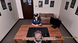Powerful teacher turns cop lady into submissive whore in office