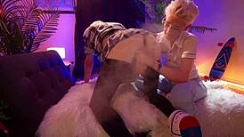 Blonde milf ruins guy's cumshot!