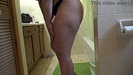 big tits girl uses her moms dildo to fuck her hairy pussy