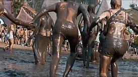 Girls dancing at lively music festival party