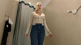 See through clothes try on haul in dressing room with transparent top no bra!