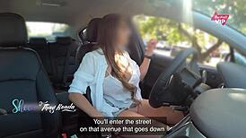 Milf flashes no panties, begs stranger for intense public help