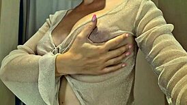 See through clothes try on haul in dressing room with transparent top no bra!